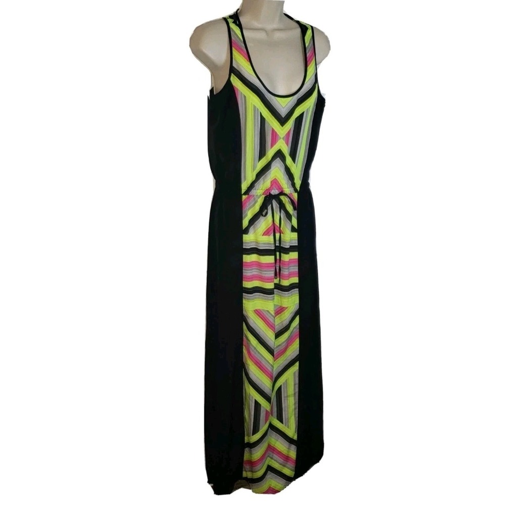 Michael Kors Size 6 Maxi‎ Sleeveless Sain Dress Geometric Drawstring Tie Waist